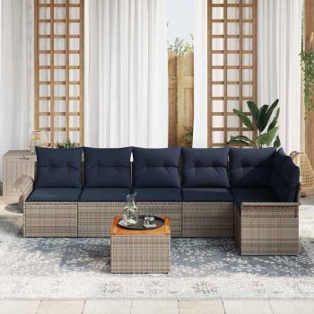 Gartensofa-set mit Kissen 7 pcs Grau Poly-Rattan