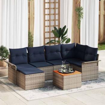 ARDEBO.de - Gartensofa-set mit Kissen 7 pcs Grau Poly-Rattan