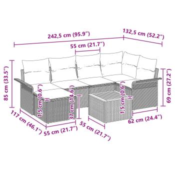 Gartensofa-set mit Kissen 7 pcs Grau Poly-Rattan