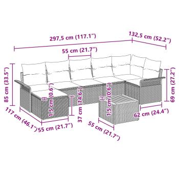 Gartensofa-set mit Kissen 8 pcs Grau Poly-Rattan