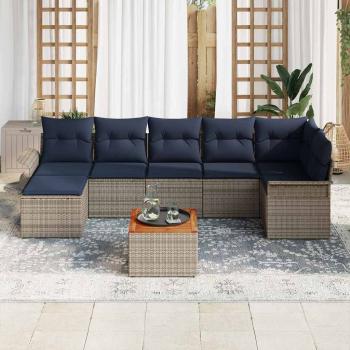 Gartensofa-set mit Kissen 8 pcs Grau Poly-Rattan