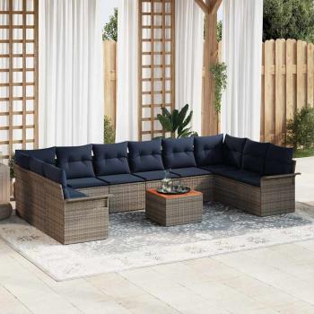 ARDEBO.de - Gartensofa-set mit Kissen 11 pcs Grau Poly-Rattan