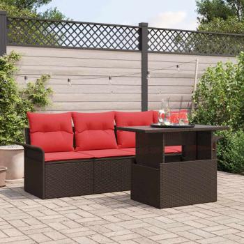 ARDEBO.de - Gartensofa-set mit Kissen 5 pcs Braun Poly-Rattan
