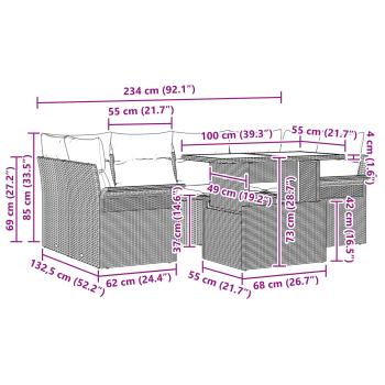 Gartensofa-set mit Kissen 7 pcs Braun Poly-Rattan