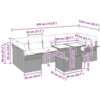 Gartensofa-set mit Kissen 8 pcs Braun Poly-Rattan