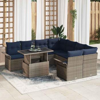 ARDEBO.de - Garten-Sofa-Set mit Kissen 9 pcs Grau Poly Rattan