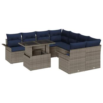 Garten-Sofa-Set mit Kissen 9 pcs Grau Poly Rattan