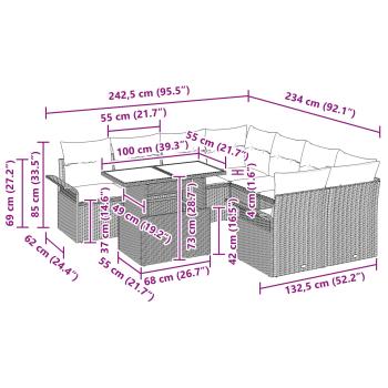Garten-Sofa-Set mit Kissen 9 pcs Grau Poly Rattan