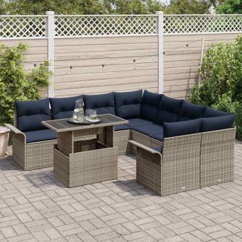 Garten-Sofa-Set mit Kissen 9 pcs Grau Poly Rattan