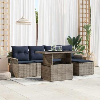 ARDEBO.de - Gartensofa-set mit Kissen 6 pcs Grau Poly-Rattan