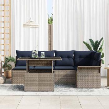 Gartensofa-set mit Kissen 6 pcs Grau Poly-Rattan