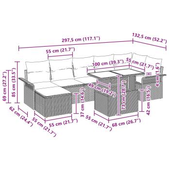 Sofa Set mit Kissen 8 pcs Braun Poly-Rattan