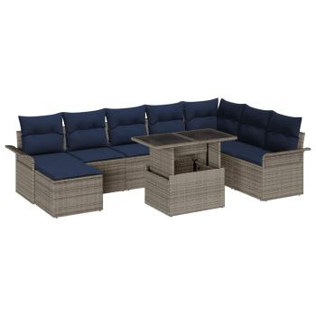 Gartensofa-set mit Kissen 9 pcs Grau Poly-Rattan