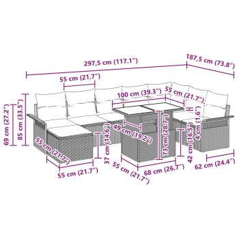 Gartensofa-set mit Kissen 9 pcs Grau Poly-Rattan