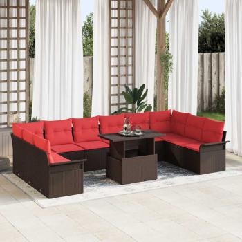 ARDEBO.de - Sofa Set mit Kissen 11 pcs Braun Poly-Rattan
