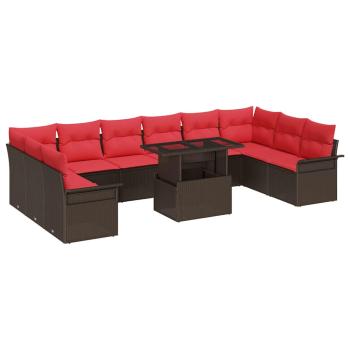 Sofa Set mit Kissen 11 pcs Braun Poly-Rattan