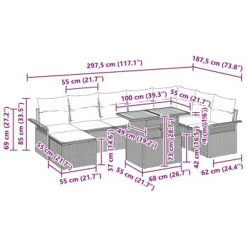 Garten-Sofa-Set mit Kissen 9 pcs Grau und Marineblau