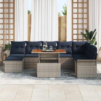 Garten-Sofa-Set mit Kissen 9 pcs Grau und Marineblau