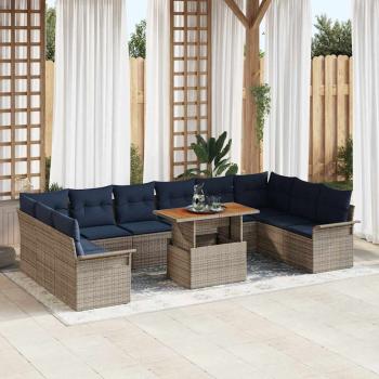 ARDEBO.de - Gartensofa-set 11 pcs Grau und Marineblau Poly-Rattan