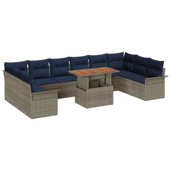 Gartensofa-set 11 pcs Grau und Marineblau Poly-Rattan