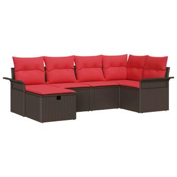 Gartensofa-set 6 Stk. Braun und Rot Poly-Rattan