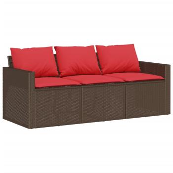 Gartensofa mit Kissen 3-Sitzer Braun Poly Rattan