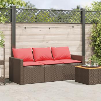 Gartensofa mit Kissen 3-Sitzer Braun Poly Rattan