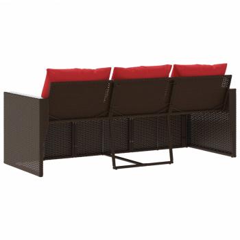 Gartensofa mit Kissen 3-Sitzer Braun Poly Rattan