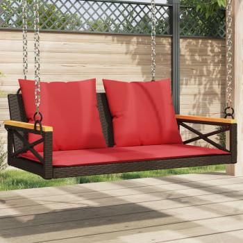 ARDEBO.de - Hängebank mit Kissen Braun 109x62x40 cm Poly Rattan