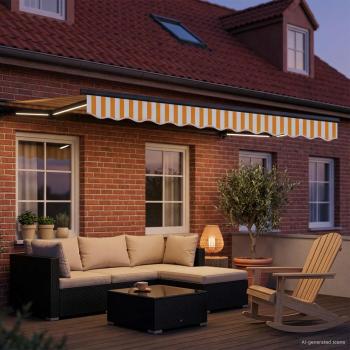 Manueller Markisenrahmen mit LEDs Gelb, Weiß, Anthrazit 3 x 2 m