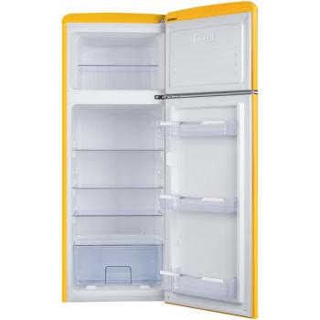 Amica KGC 15633 Y Retro-Kühl-Gefrierkombination, 55 cm breit, 144 cm hoch, 206 L, Automatische Abtauung, FrostControl, 3 Ablagen, honey yellow