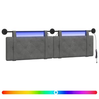 Hängendes Kopfteil Mit LED Licht Dunkelgrau Samt