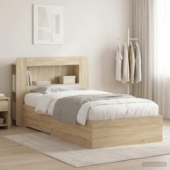 ARDEBO.de - Bettgestell mit Stauraum Sonoma-Eiche 90 x 190 cm Holzwerkstoff