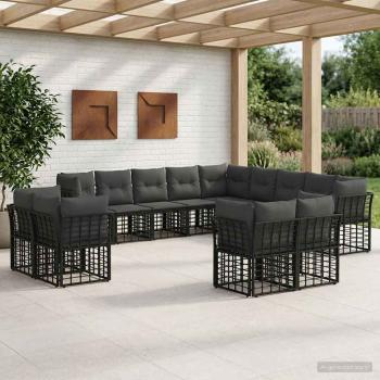 ARDEBO.de - Outdoor-Sofagarnitur Schwarz und Dunkelgrau Polyester