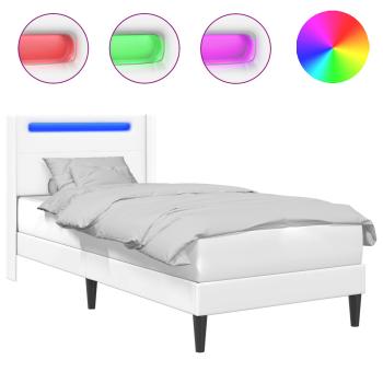 Bettrahmen mit LED-Lichtleisten Weiß 90 x 190 cm Kunstleder