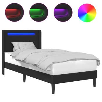 Bettrahmen mit LED-Lichtleisten Schwarz 90 x 200 cm Kunstleder