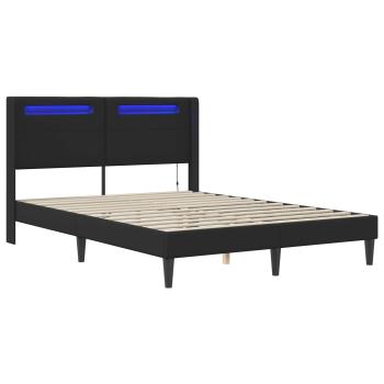 Bettrahmen mit LED-Lichtleisten Schwarz 120 x 200 cm Kunstleder