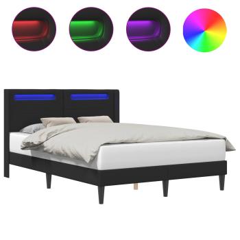 Bettrahmen mit LED-Lichtleisten Schwarz 140 x 200 cm Kunstleder
