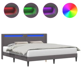 Bettrahmen mit LED-Lichtleisten Grau 200 x200 cm Kunstleder