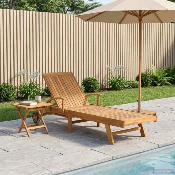 ARDEBO.de - Sonnenliege mit Tisch Massivholz Teak Braun