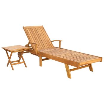Sonnenliege mit Tisch Massivholz Teak Braun