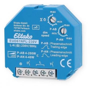 ARDEBO.de Eltako EUD61NPL-230V Universal Dimmschalter ohne N-Anschluss, für LED, Power MOSFET bis 200W (61100832)