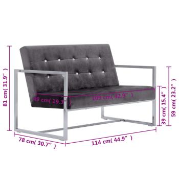 2-Sitzer-Sofa mit Armlehnen Dunkelgrau Chrom und Samt