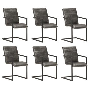 ARDEBO.de - Freischwinger 6 Stk. Grau Echtleder