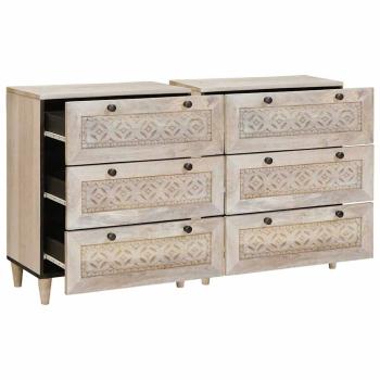 Sideboard 2 stk. 120 x 33,5 x 75 cm massives Mangoholz Weiß
