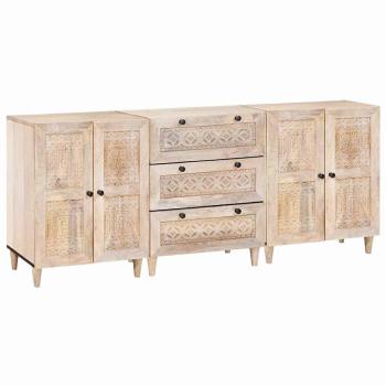 ARDEBO.de - Sideboard 3 pcs Weiß 180 x 33,5 x 75 cm massives Mangoholz