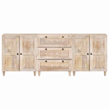 Sideboard 3 pcs Weiß 180 x 33,5 x 75 cm massives Mangoholz