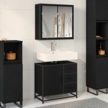 ARDEBO.de - Badezimmermöbel-Set 2 stk. Schwarz Eichen-Optik 65 x 33 x 60 cm