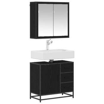 Badezimmermöbel-Set 2 stk. Schwarz Eichen-Optik 65 x 33 x 60 cm