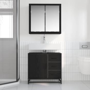 Badezimmermöbel-Set 2 stk. Schwarz Eichen-Optik 65 x 33 x 60 cm